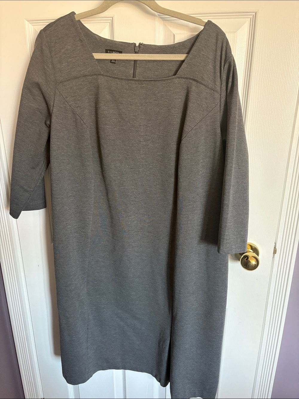 Talbots Gray Square-Neck Ponte Midi Dress